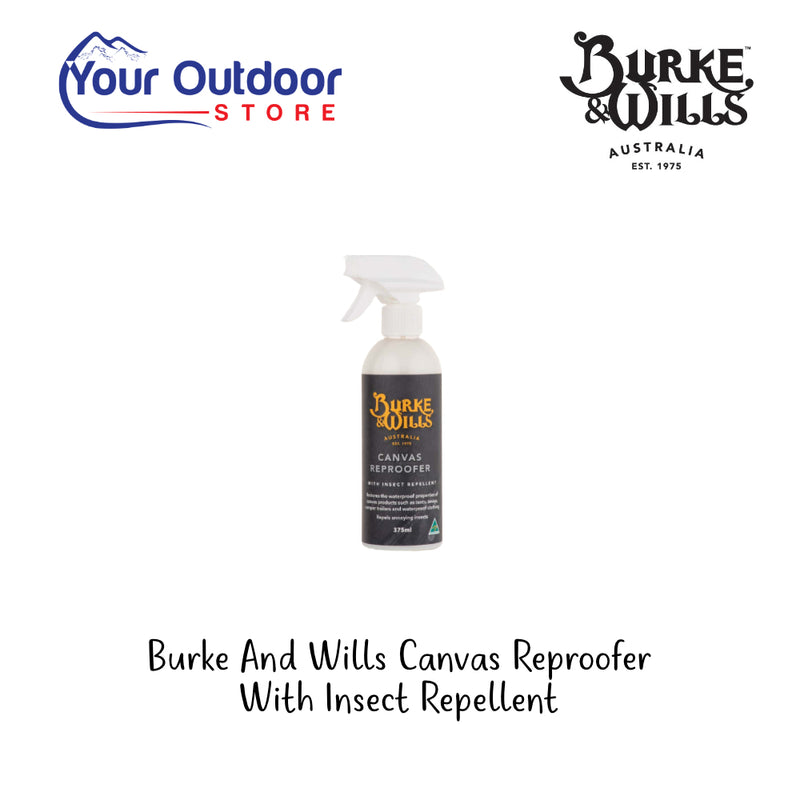 Burke and Wills Canvas Reproofer With Insect Repellent. Hero Image Showing Logos and Title. 