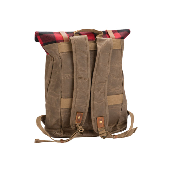 brown/Check | Burke And Wills Portland Backpack Image Showing Back View.