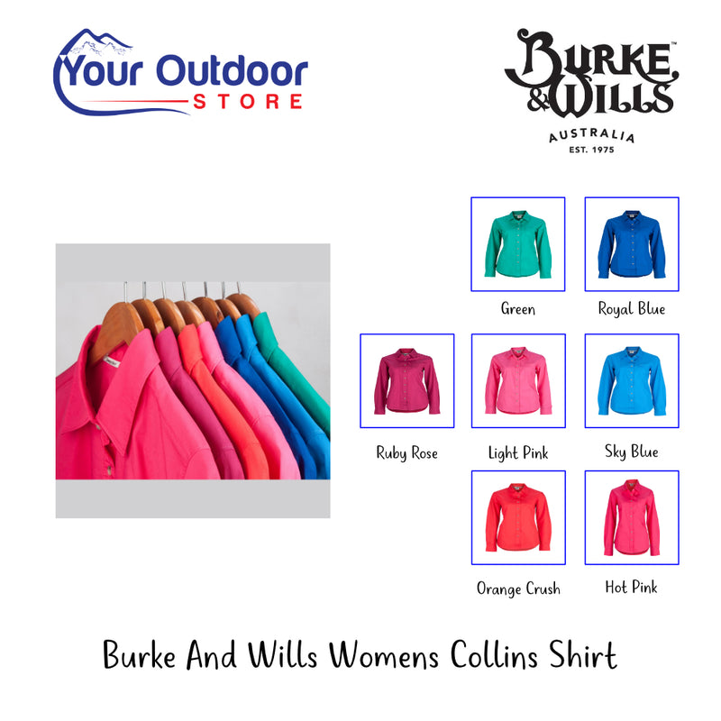 Burke and Wills Womens Collins Shirt. Hero Image Showing Variants, Logos and Title. 