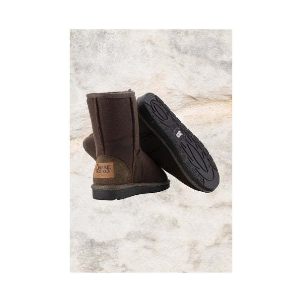 Brown | Burke And Wills Woolly Oilskin Boots Image Showing Back And Bottom View Of Boots.