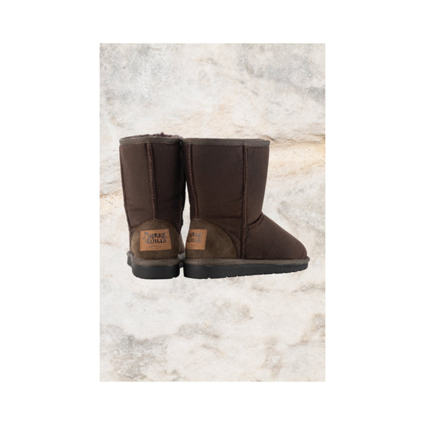 Brown | Burke And Wills Woolly Oilskin Boots Image Showing Back View.