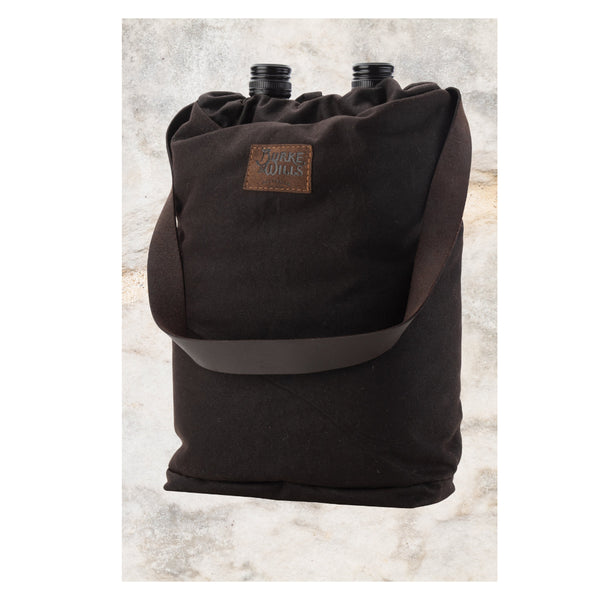 Brown | Burke and Wills Oilskin Bottle Cooler. Double Shown with Two Bottles.