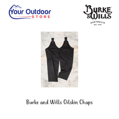 Burke and Wills Oilskin Chaps. Hero Image Showing Logos and Title. 
