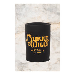 Black | Burke and Wills Stubby Holder - Front View Showing Logo. 