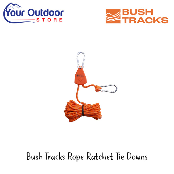 Bush Tracks Rope Ratchet Tie Downs | Hero Image Showing All Logos And Titles.