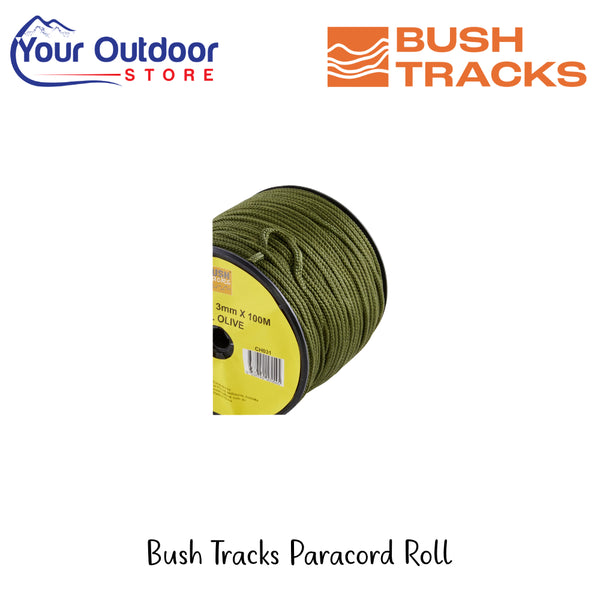 Bush Tracks Paracord Roll | Hero Image Showing All Logos And Titles.