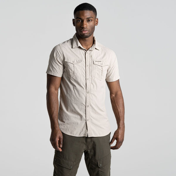 Parchment | Front view of shirt on model