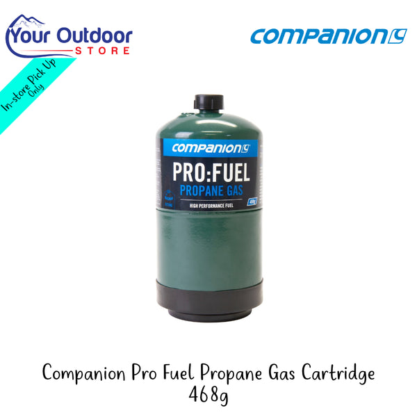 Companion Resealable Propane Cartridge 468G | Hero Image Showing All Logos And Titles.
