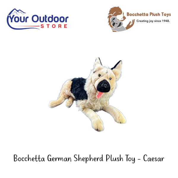 Bocchetta German Shepherd Plush Toy - Caesar | Hero Image Showing All Logos And Titles. 