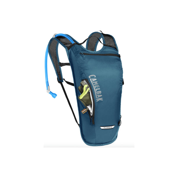 Gibraltar | Camelbak Classic Light 2L Image Showing Angled Front View, With Zippered Pocket Open.