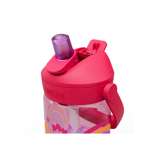 Rainbow Floral | Camelbak Kids Thrive Flip Straw Bottle Image Showing Close Up View Of The Lid, Straw Sipper Up.