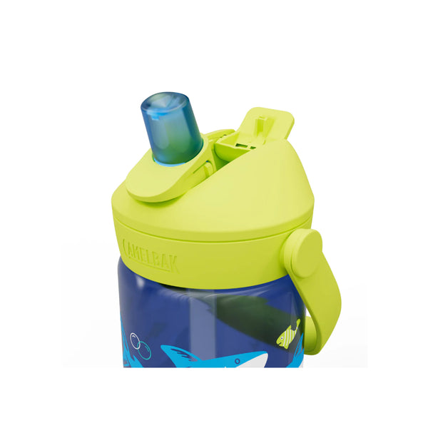 Sharks And Rays | Camelbak Kids Thrive Flip Straw Bottle Image Showing Close Up Of The Lid, Straw Sipper Up.