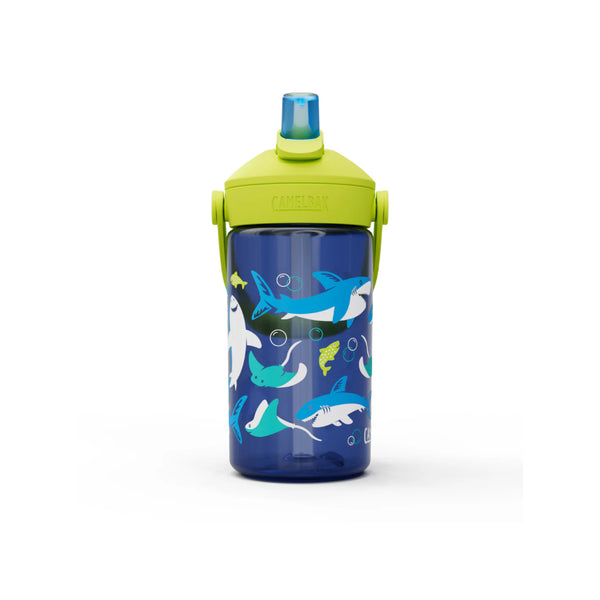 Sharks And Rays | Camelbak Kids Thrive Flip Straw Bottle Image Showing Front View, Straw Sipper Up.
