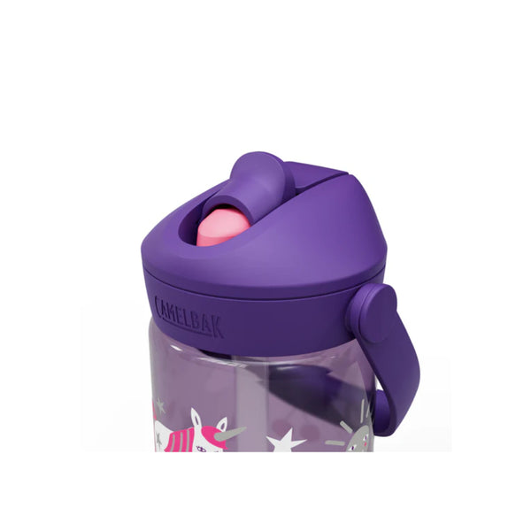 Unicorn Party | Camelbak Kids Thrive Flip Straw Bottle Image Showing Close Up View Of The Lid, Straw Sipper Down.