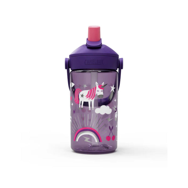 Unicorn Party | Camelbak  Kids Thrive Flip Straw Bottle Image  Showing Front View, With Straw Sipper Up.