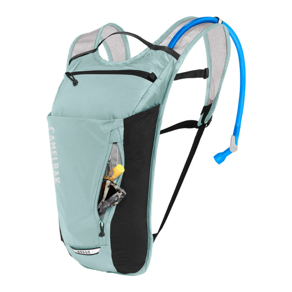 Light Blue | Camelbak Rouge 2L Crux Reservoir Image Showing Angled Side View, Pocket Open.