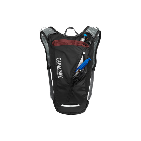 Black | Camelbak Rouge Light 7 2L Crux Reservoir Image Showing Front View, With All Zippered Pockets Open.