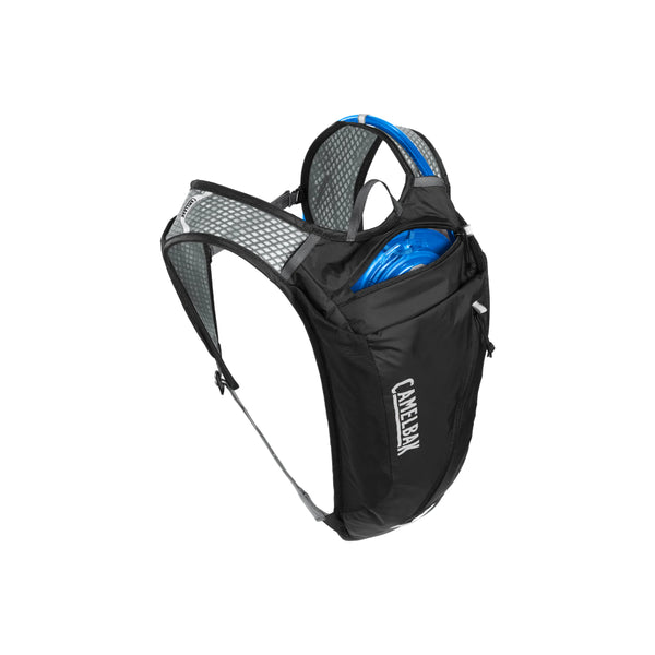 Black | Camelbak Rouge Light 7 2L Crux Reservoir Image Sowing Angled Top View, With Top Pocket Open.