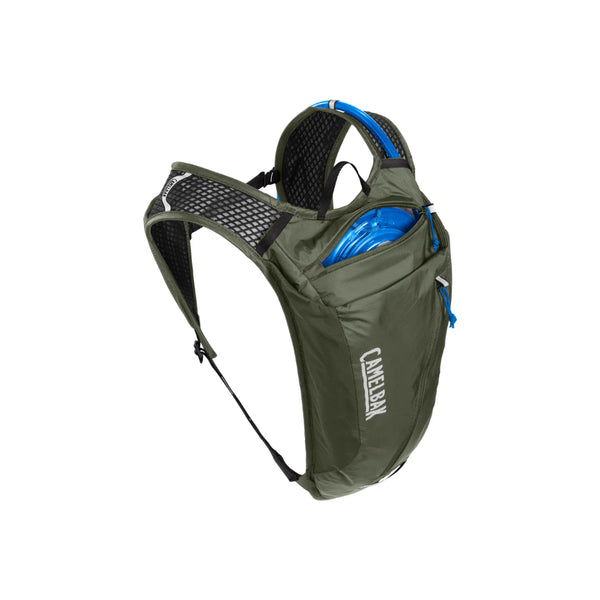 Dusty Olive | Camelbak Rouge Light 7 2L Crux Reservoir Image Showing Top View, With Top Zippered Pocket Open.