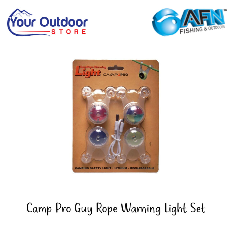 Camp Pro Guy Rope Warning Light Set | Hero Image Showing All Logos And Titles.