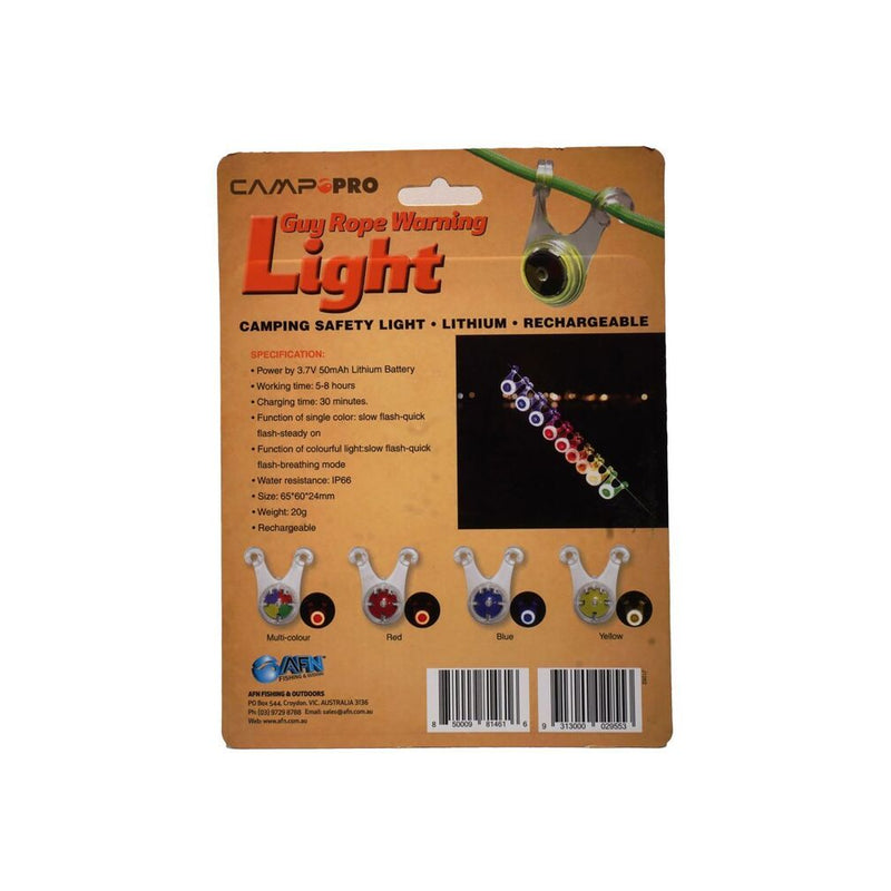 4 Pack | Camp Pro Guy Rope Warning Light Set Image Showing The Back Of The Packaging.