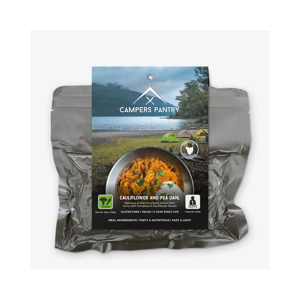 Cauliflower And Pea Dahl | Campers Pantry Freeze Dried Meal Image Showing No Logos Or Titles.