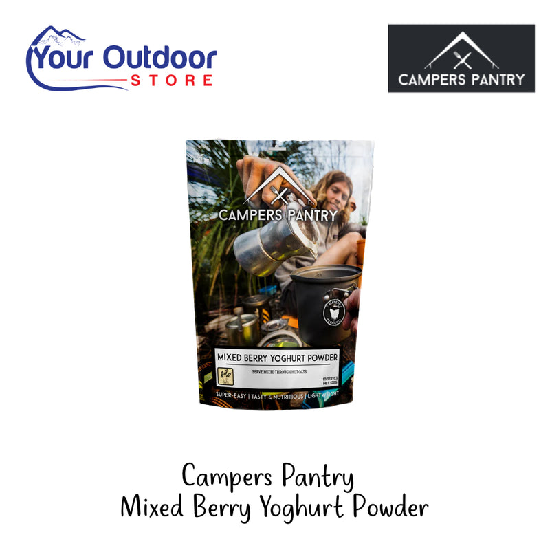 Campers Pantry Mixed Berry Yoghurt Powder | Hero Image Showing All Logos And Titles.