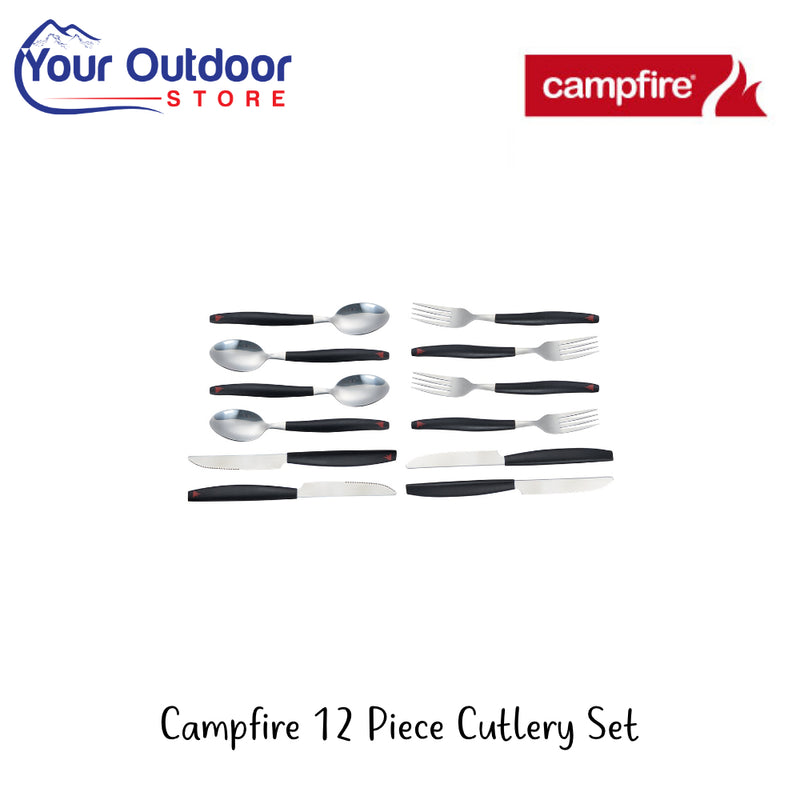 Campfire 12 Piece Cutlery Set | Hero Image Showing All Logos And Titles.