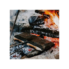 Black / Double | Campfire Double Jumbo Jaffle Iron Image Showing The Jaffle Iron Cooking In A Open Fire.