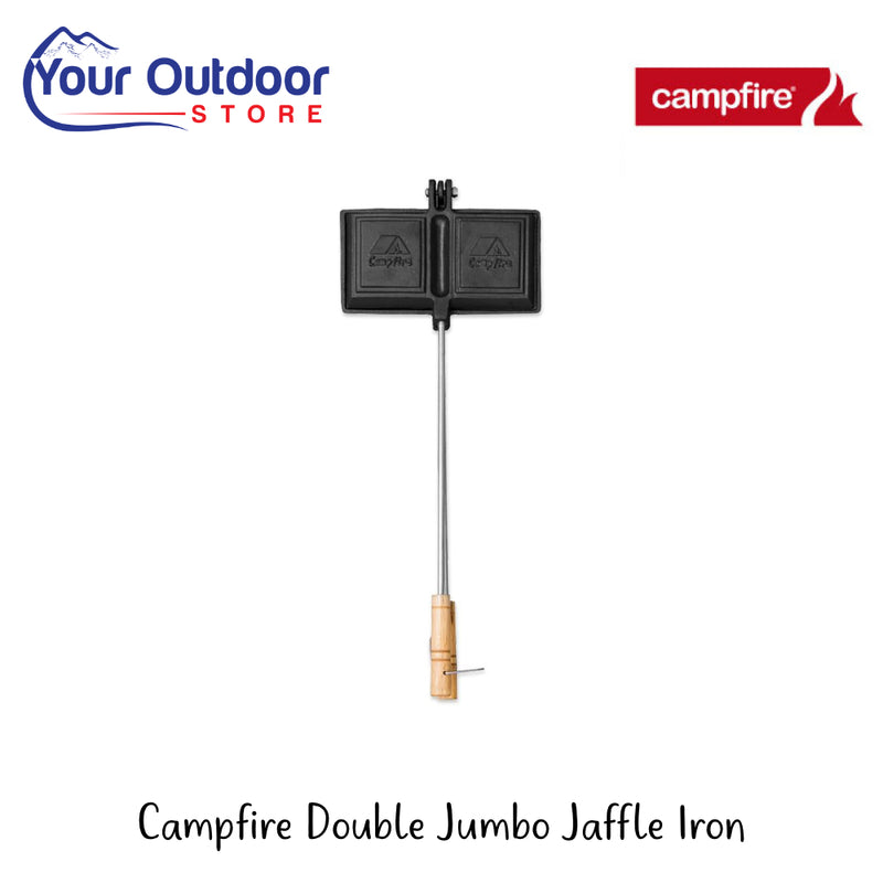 Campfire Double Jumbo Jaffle Iron | Hero Image Showing All Logos And Titles.