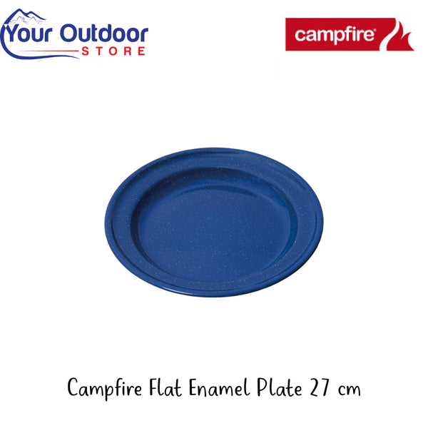 Campfire Flat Enamel Plate 27cm | Hero Image Showing All Logos And Titles.