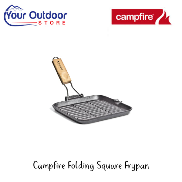 Campfire-Folding Square Frying Pan | Hero Image Showing All Logos And Titles.