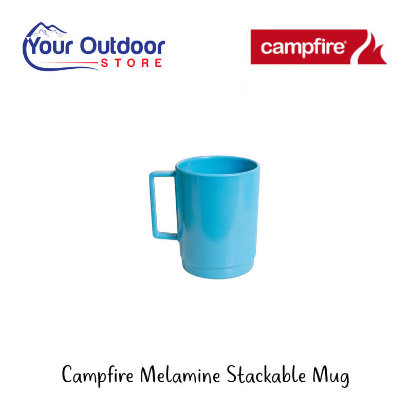 Campfire Melamine Stackable Mug | Hero Image Showing All Logos And Titles.