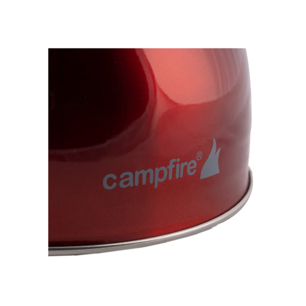 2.5 L / 4 L | Campfire Stainless Steel Whistling Kettle Image Showing Close Up View Of The Campfire Logo.