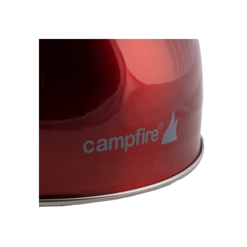 2.5 L / 4 L | Campfire Stainless Steel Whistling Kettle Image Showing Close Up View Of The Campfire Logo.