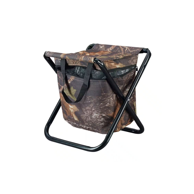 Camo | Caribee Fold Up Stool With Cooler Image Showing No  Logos or Titles.