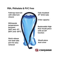 Caribee Nuke 3L Hydration Pack | Image Showing Information On The Bladder.