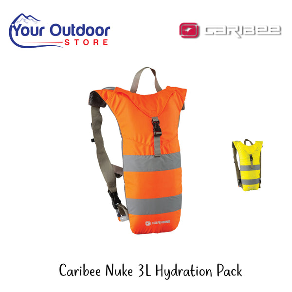 Caribee Nuke 3L Hydration Pack | Hero Image Showing All Logos And Titles.