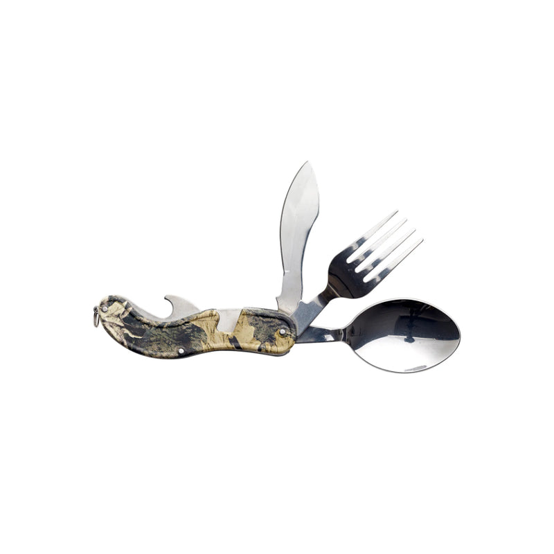 Camo | Caribee Pocket 4 In 1 Utensil Tool Image Showing No Logos Or Titles.