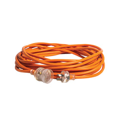 Orange | Companion 15 AMP 30m Extension Lead. Shown rolled up and Plugs.