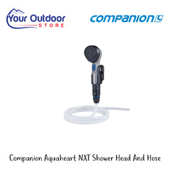 Companion Aquaheat NXT Shower Head And Hose | Image Showing All Logos And Titles.