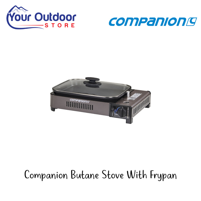 Companion Butane Stove With Frypan | Hero Image Showing All Logos And Titles.