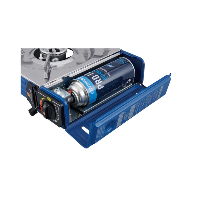 Double/Blue | Companion Double Butane Stove Image Showing Butane Cartridge In The Stove.