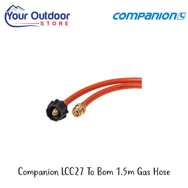 Companion LCC27 To BOM 1.5m Gas Hose | Hero Image Showing All Logos And Titles.