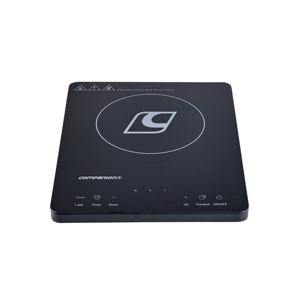 Single/Black | Companion Roam Induction Cooktop Image Showing Angled Front View.