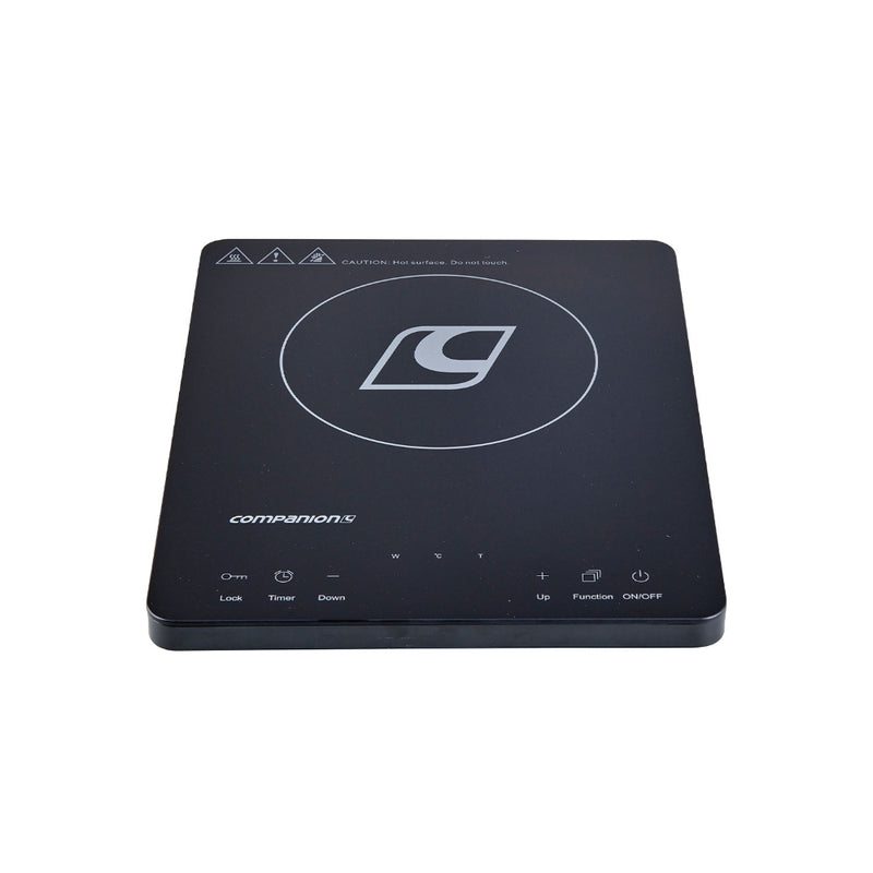 Single/Black | Companion Roam Induction Cooktop Image Showing Angled Front View.