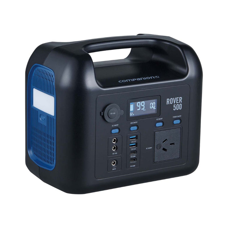 Companion Rover 500 Lithium Power Station | Image Showing Angled Side View.