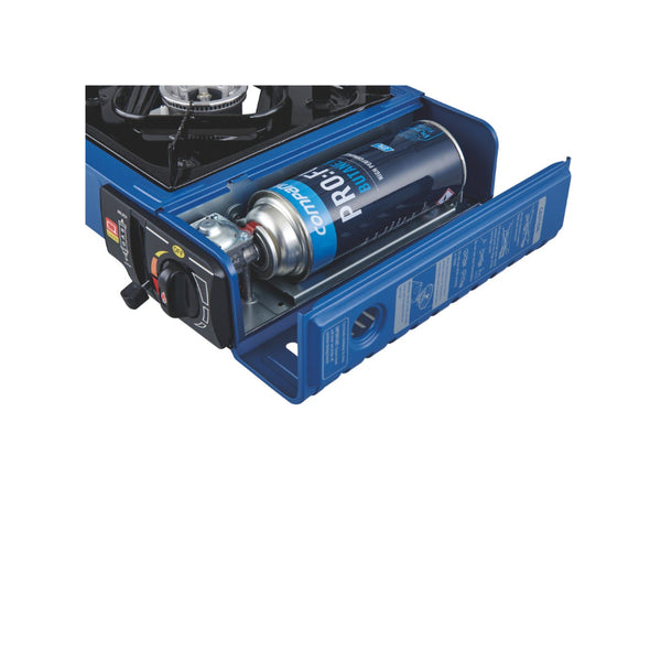 Blue | Companion Single Butane Stove Image Showing Close Up View Of A Butane Gas Can Inside The Stove.(Sold Separately)