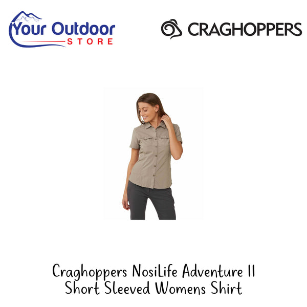 Craghoppers NosiLife Adventure ll Short Sleeved Womens Shirt | Hero Image Showing All Logos And Titles.
