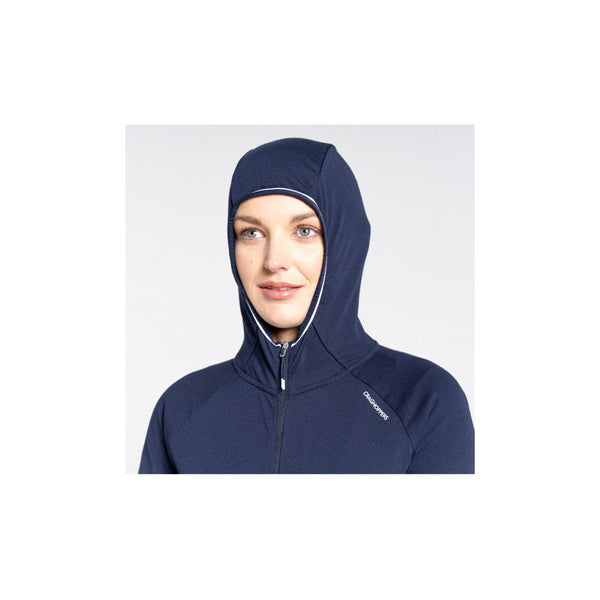 Navy | Craghoppers NosLife Milanta Womens Hooded Top Image Showing Close Up View Of The Hood, Up.